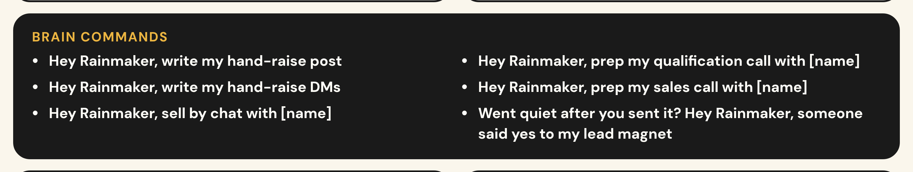 The sell-by-chat handout: the brain commands box